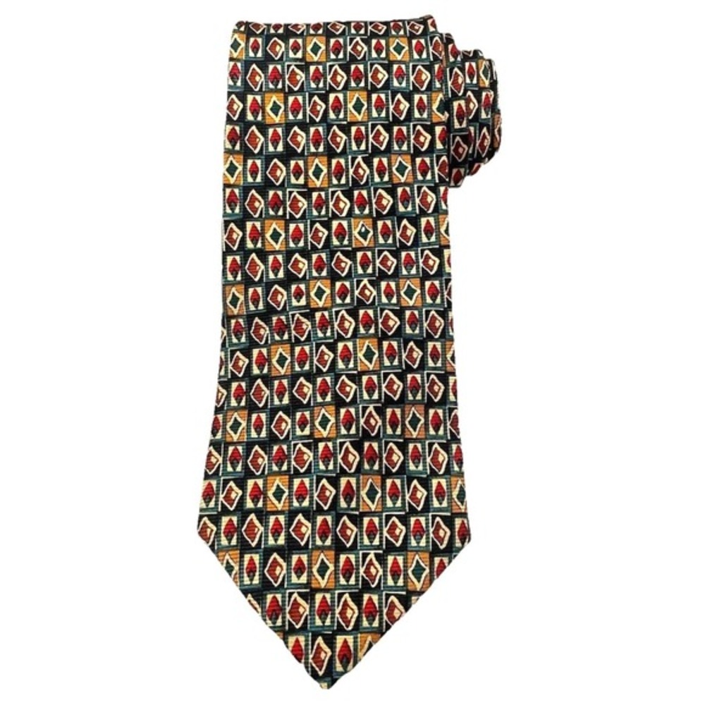 Vtg Brooks Brothers Makers 100% Silk Tie Wide Diamond Pattern Gold Made in USA
